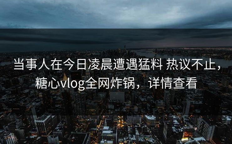 当事人在今日凌晨遭遇猛料 热议不止，糖心vlog全网炸锅，详情查看