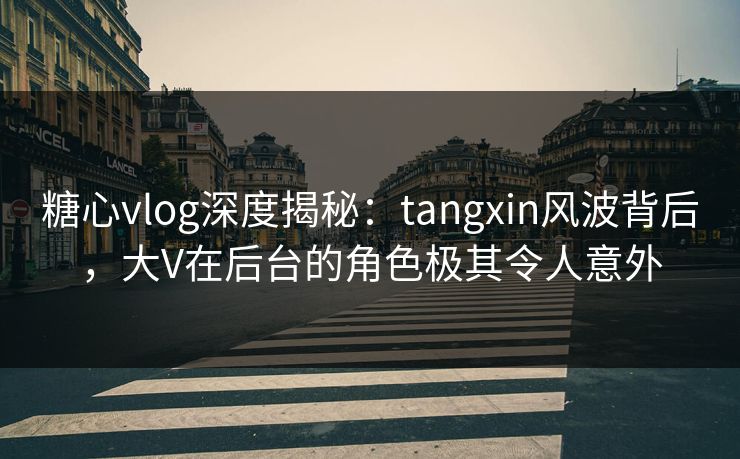 糖心vlog深度揭秘：tangxin风波背后，大V在后台的角色极其令人意外