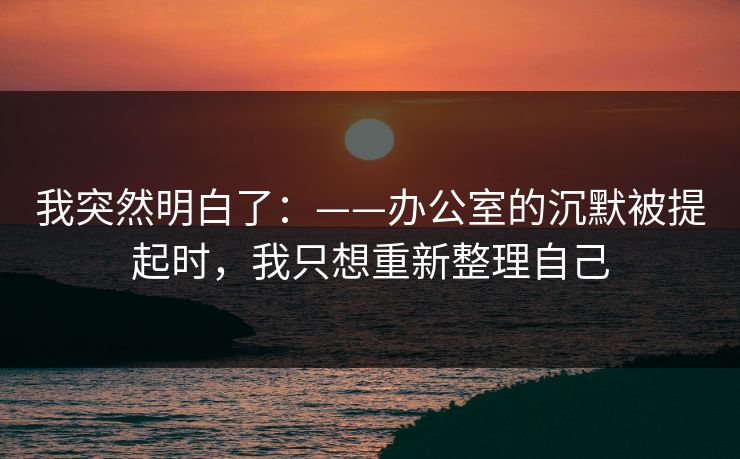 我突然明白了:——办公室的沉默被提起时,我只想重新整理自己 我突然明白了:——办公室的沉默被提起时,我只想重新整理自己